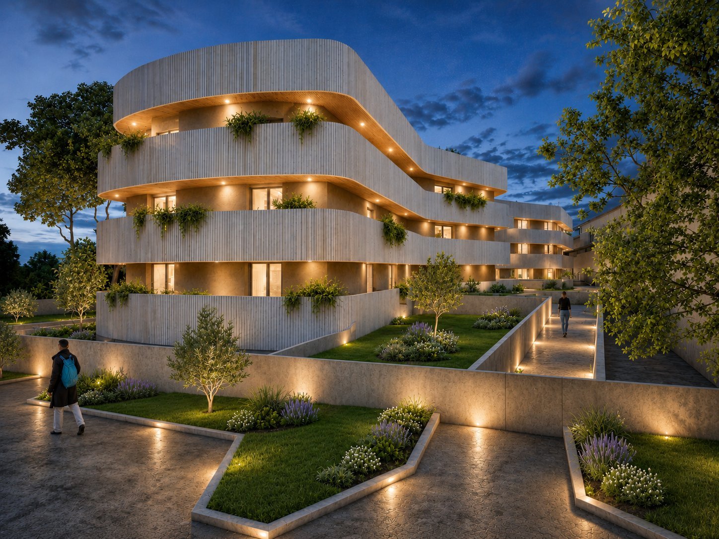 Loop Living — render notturno del complesso residenziale
